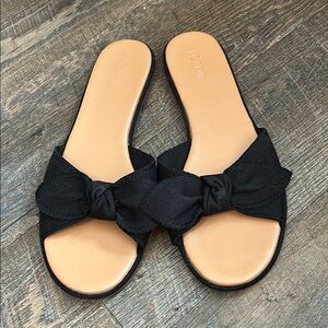 J. Crew‎ Black Fabric Bow Knot Slide Sandals Flats Women's Size US 11